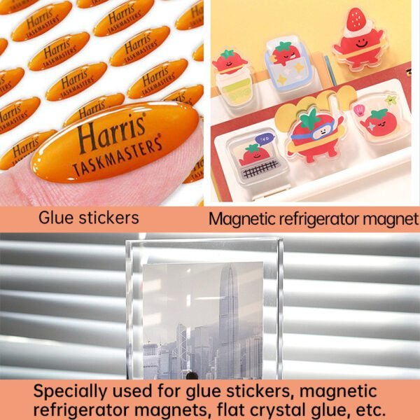 specially used for self-adhesive labels, magnetic refrigerator stickers, flat crystal drops, crystal jewelry drops, signs, nameplates, seal surface encapsulation or transparent potting of electronic parts and LED strip light potting.