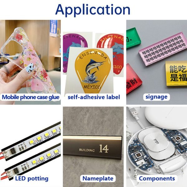 Epoxy Resin 315AB-R is specially used for the surface encapsulation of stickers, self-adhesive labels, tags, flat crystal droplets, crystal jewelry droplets, or the transparent potting of electronic parts and LED strip light potting.