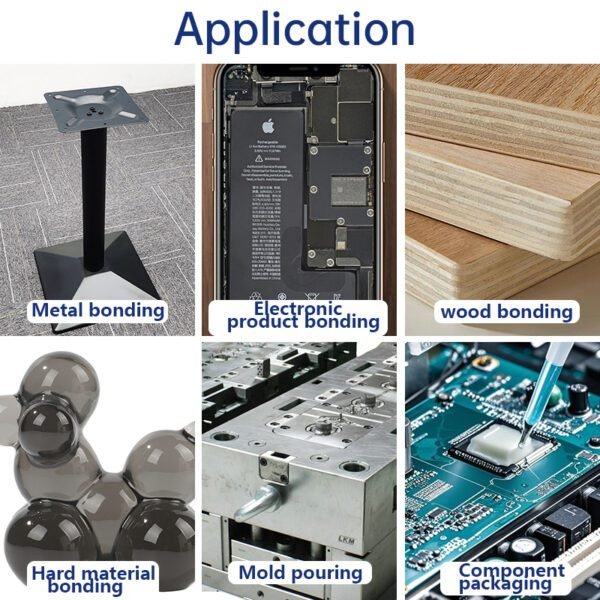 Epoxy Resin 702AB is specially used for metal bonding, electronic product bonding, wood bonding, hard material bonding and mold filling and other electronic parts insulation, moisture-proof potting, confidential sealing, etc..